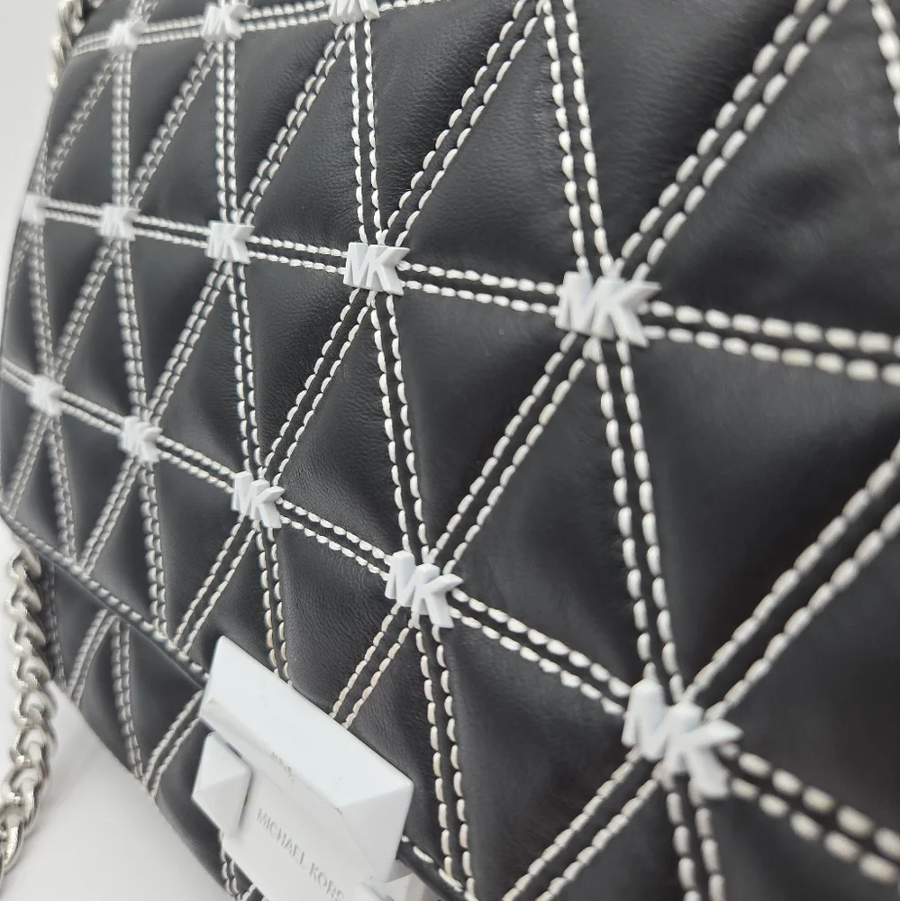 Michael Kors Black and White Quilted Sloan Shoulder Bag